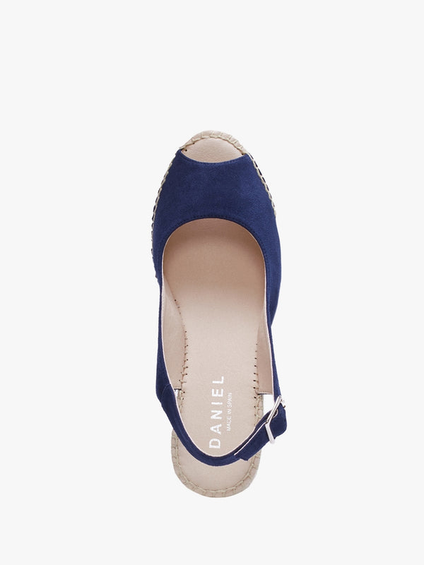 Kate Navy Suede Peep Toe Wedge Espadrilles