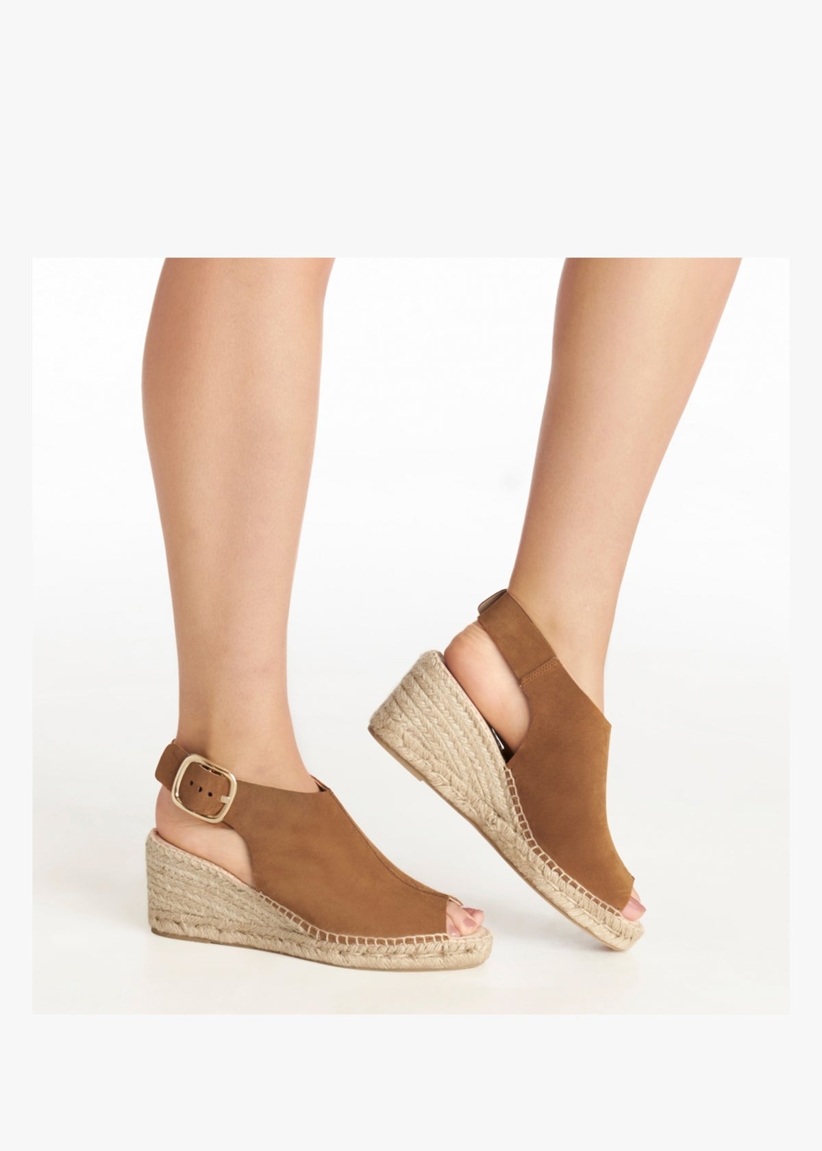 Kathie Tan Suede Peep Toe Sling Back Wedge Espadrilles