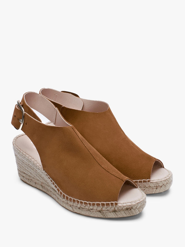 Kathie Tan Suede Peep Toe Sling Back Wedge Espadrilles