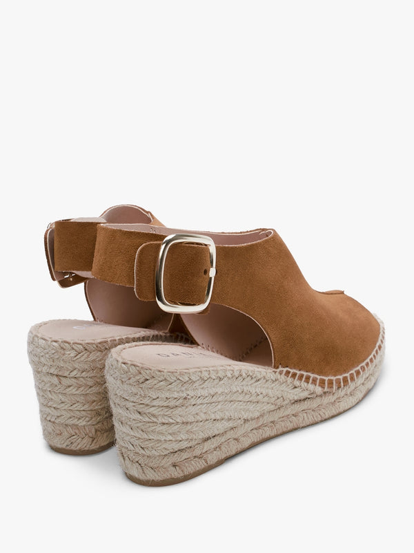 Kathie Tan Suede Peep Toe Sling Back Wedge Espadrilles