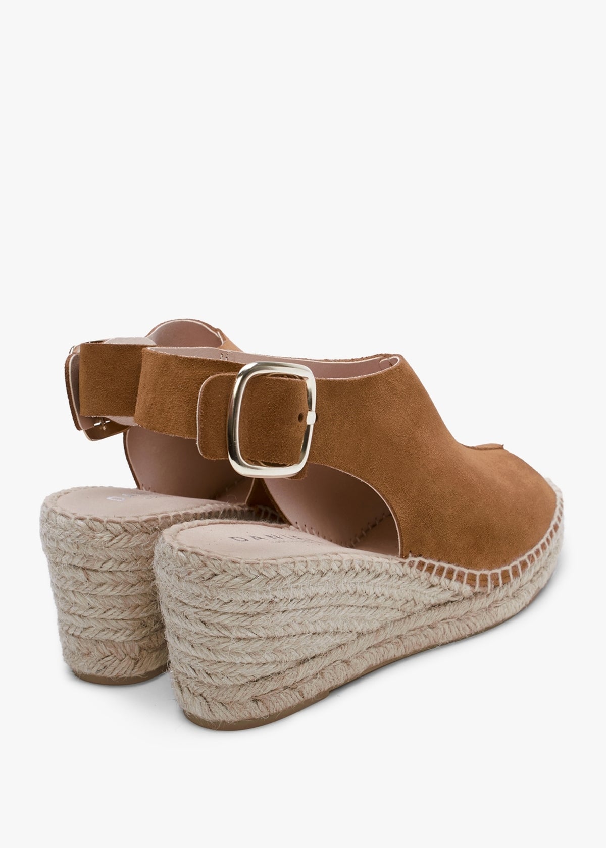 Kathie Tan Suede Peep Toe Sling Back Wedge Espadrilles