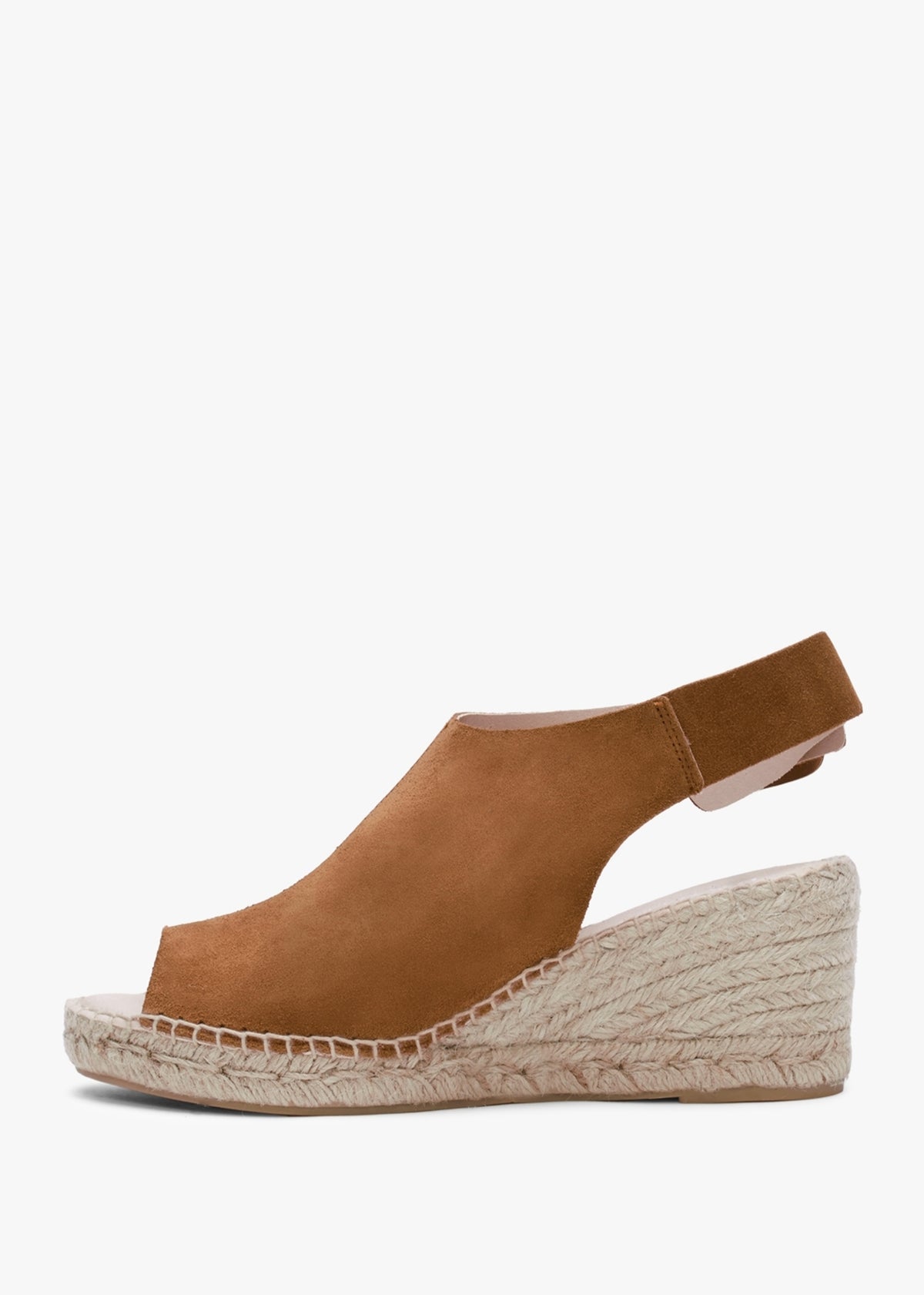 Kathie Tan Suede Peep Toe Sling Back Wedge Espadrilles