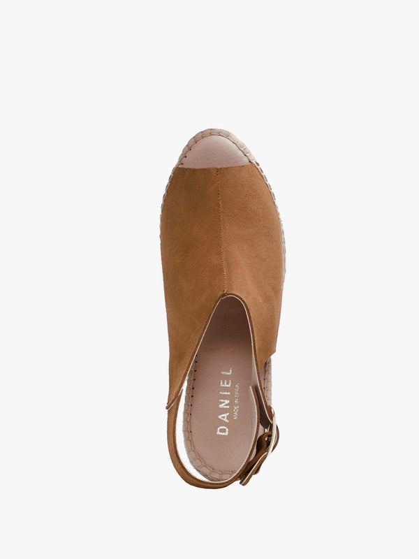 Kathie Tan Suede Peep Toe Sling Back Wedge Espadrilles