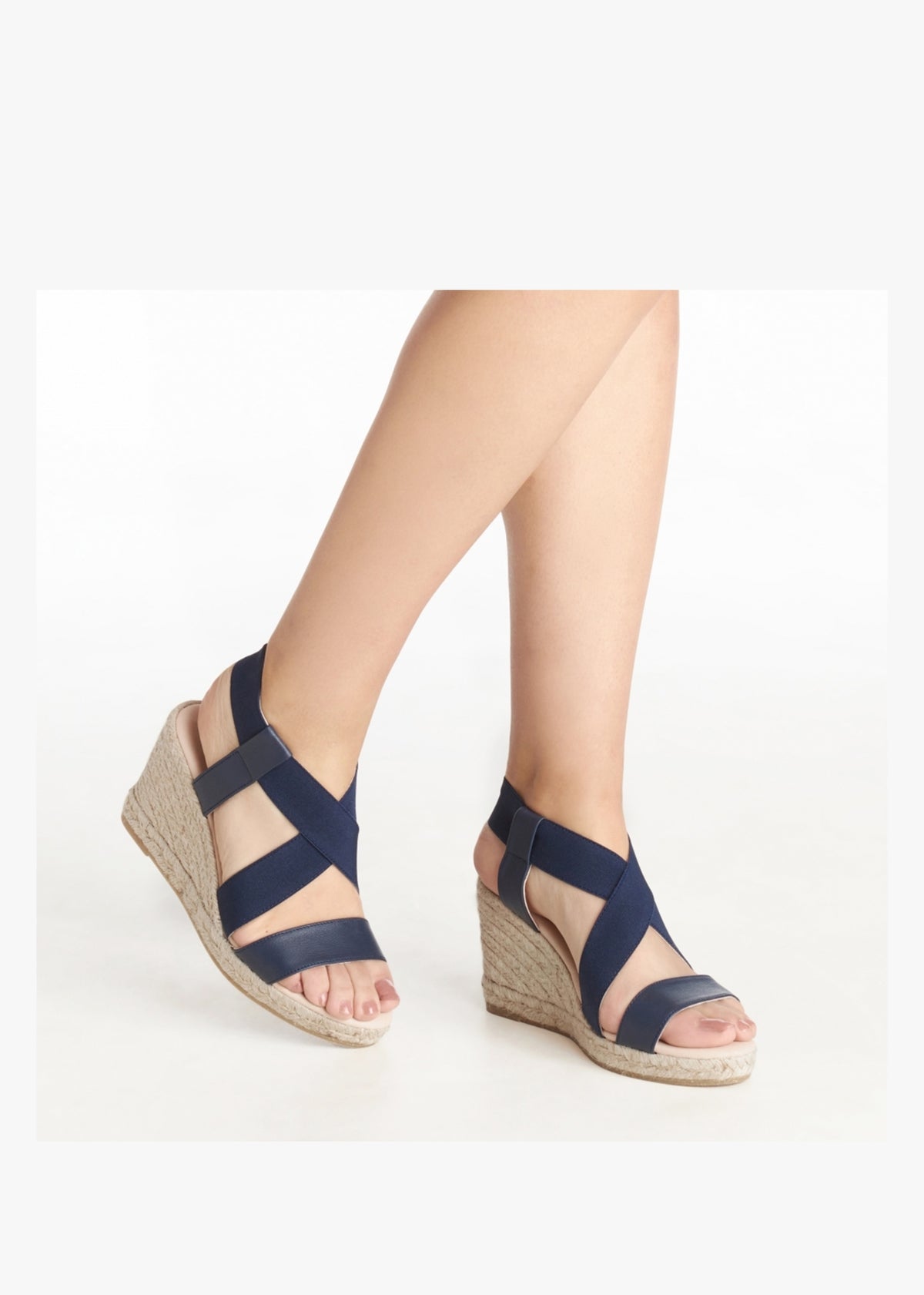 Kelly Navy Elastic Cross Strap Wedge Espadrilles