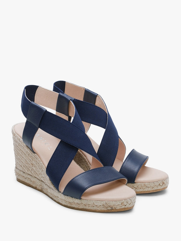 Kelly Navy Elastic Cross Strap Wedge Espadrilles