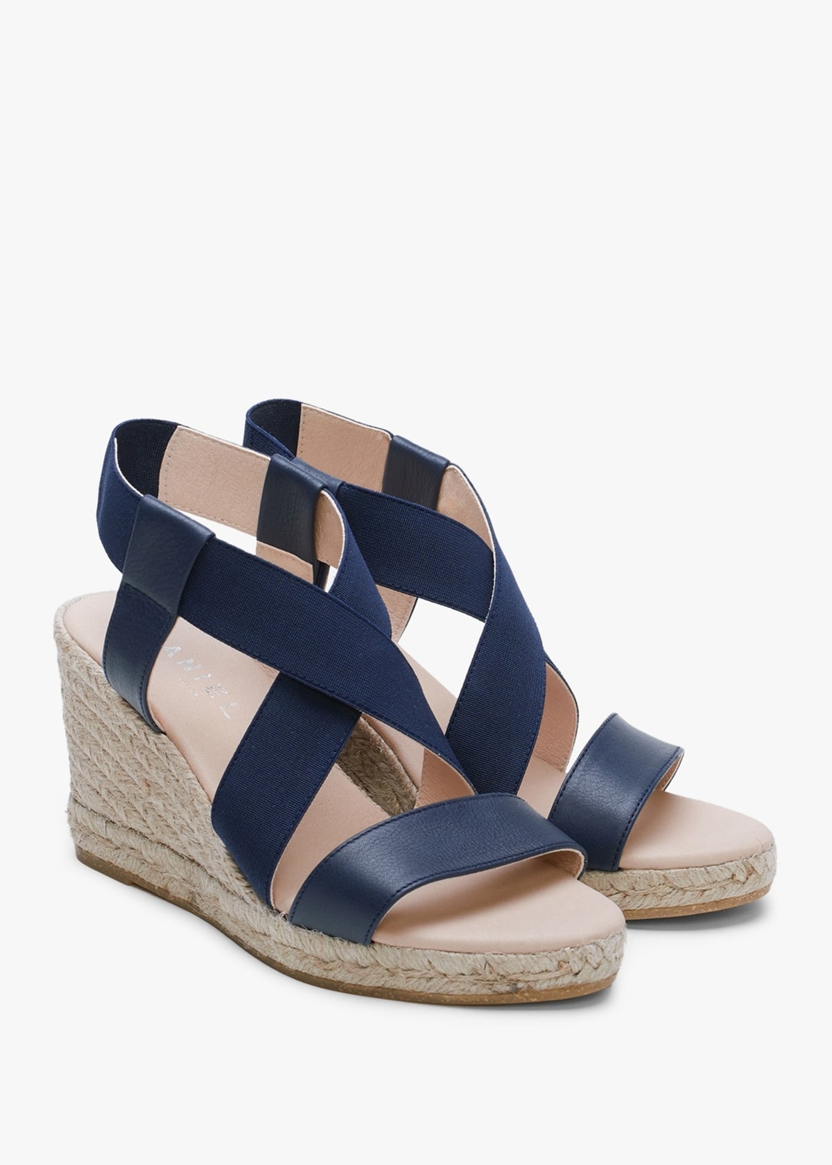 Kelly Navy Elastic Cross Strap Wedge Espadrilles
