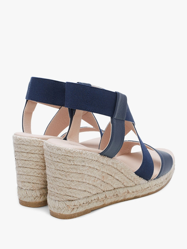 Kelly Navy Elastic Cross Strap Wedge Espadrilles