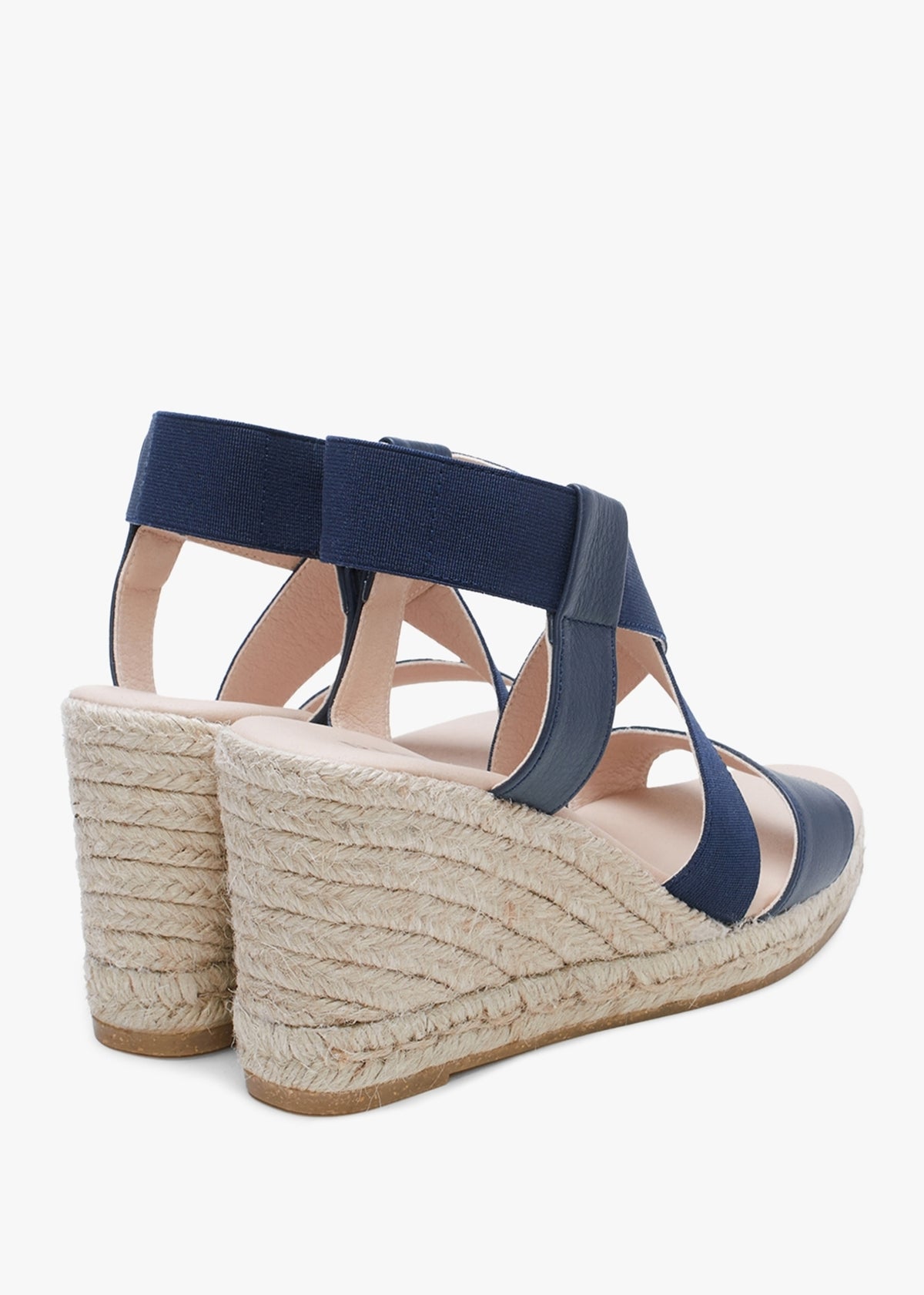 Kelly Navy Elastic Cross Strap Wedge Espadrilles