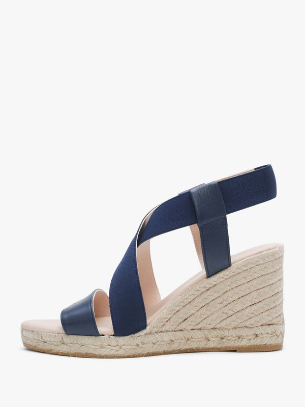 Kelly Navy Elastic Cross Strap Wedge Espadrilles