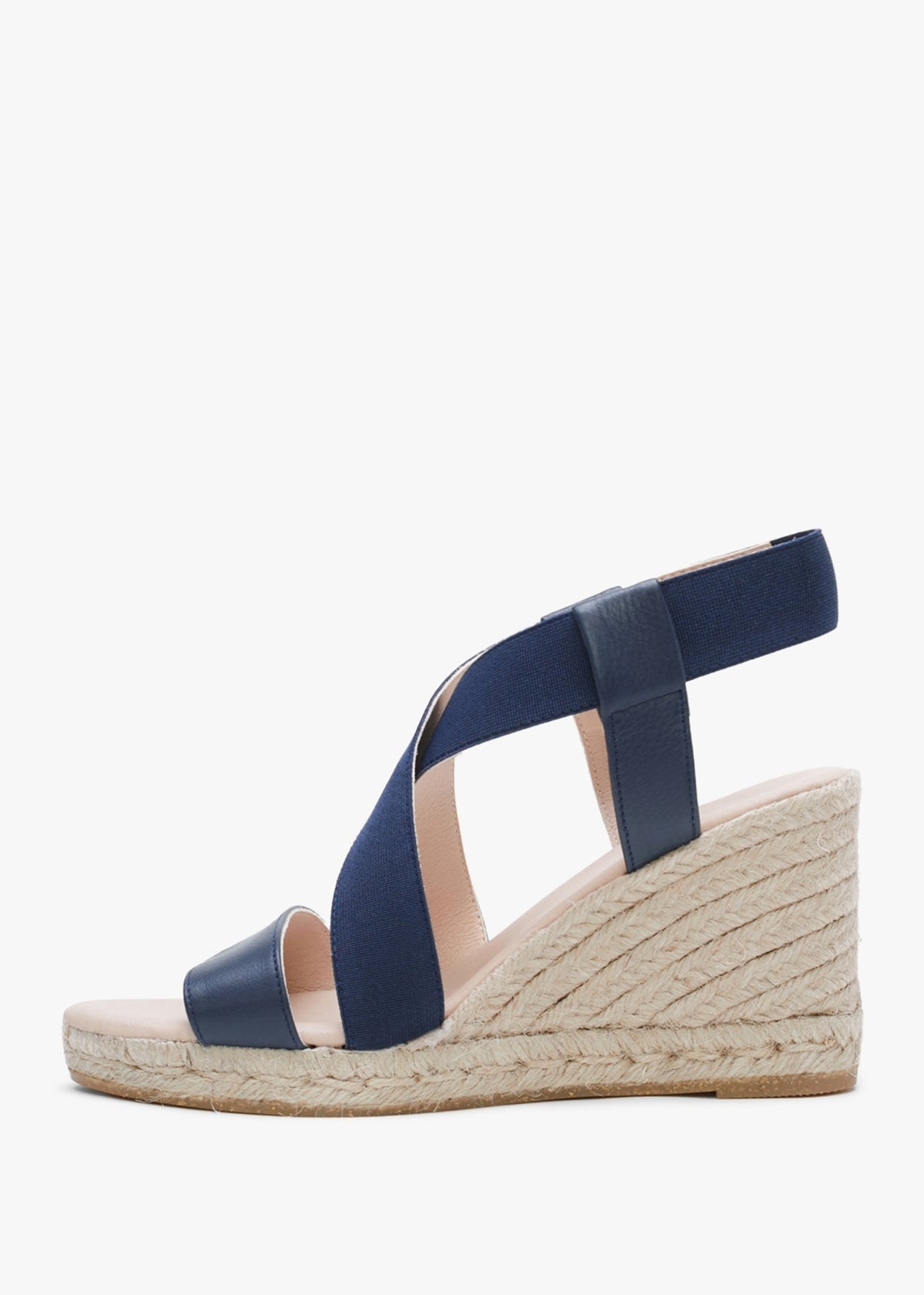 Kelly Navy Elastic Cross Strap Wedge Espadrilles