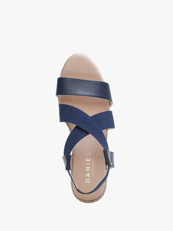 Kelly Navy Elastic Cross Strap Wedge Espadrilles