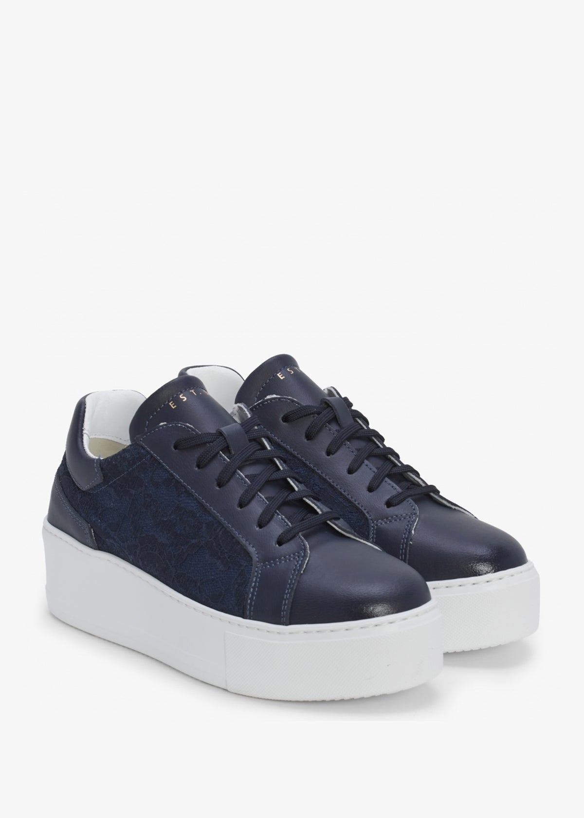 Siblace Navy Leather Flatform Trainers