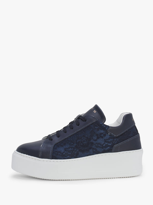 Siblace Navy Leather Flatform Trainers