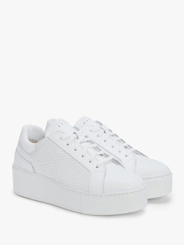 Sibwoven White Leather Flatform Trainers