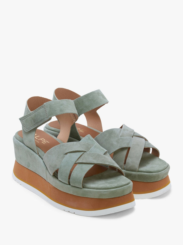Atlanta Khaki Suede Cross Strap Wedge Sandals