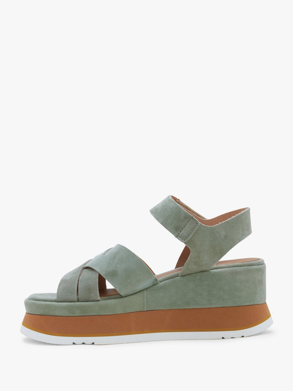 Atlanta Khaki Suede Cross Strap Wedge Sandals