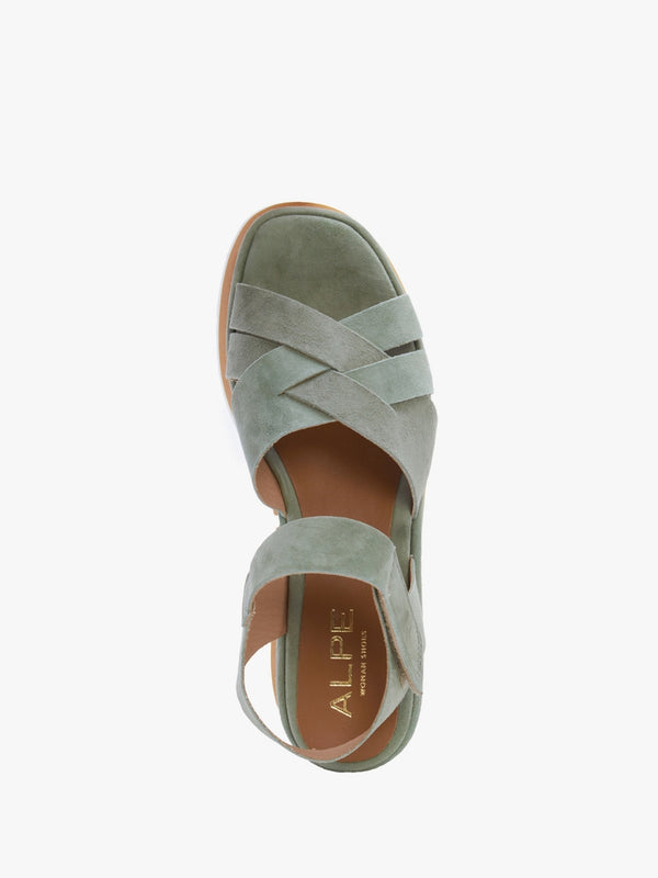 Atlanta Khaki Suede Cross Strap Wedge Sandals