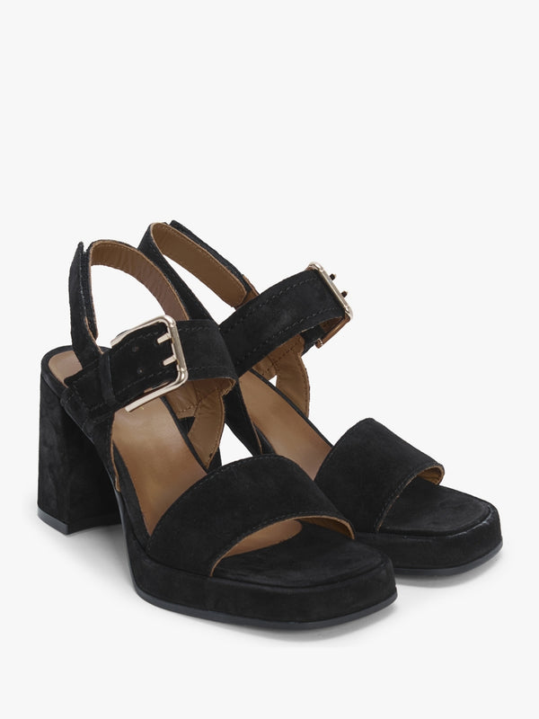 Fresno Black Suede Block Heel Sandals