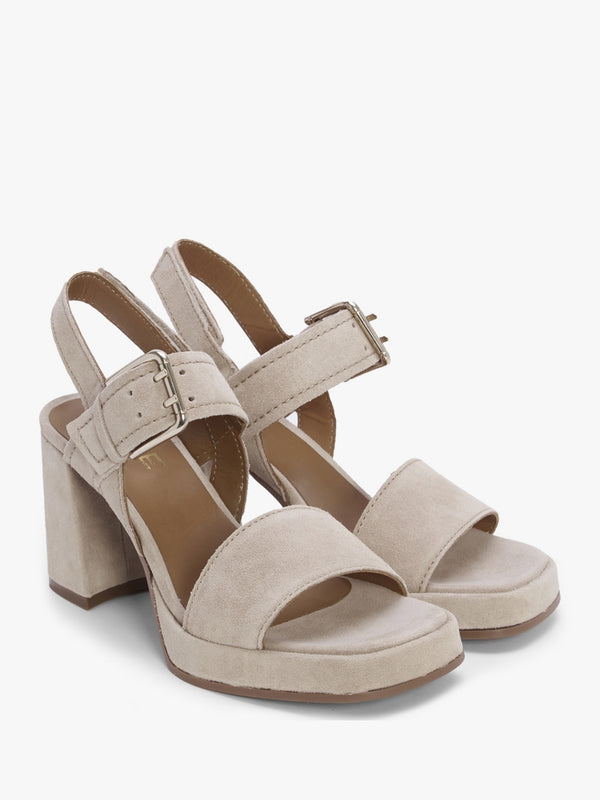 Fresno Beige Suede Block Heel Sandals