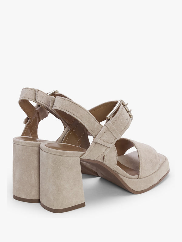Fresno Beige Suede Block Heel Sandals