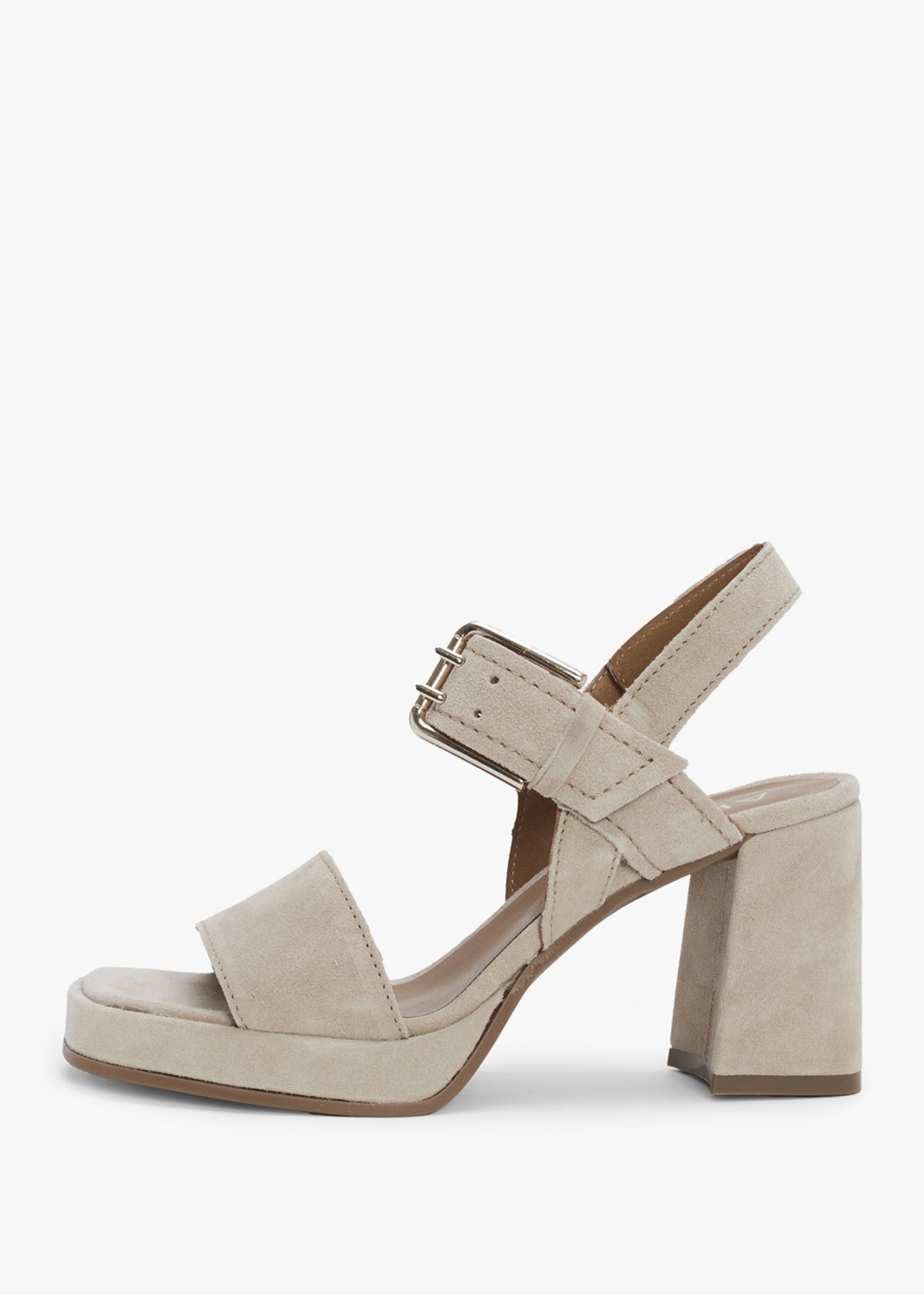 Fresno Beige Suede Block Heel Sandals