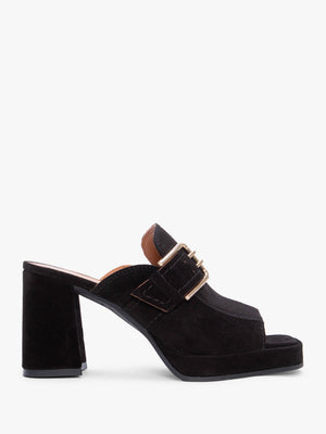 Memphis Black Suede Block Heel Mules