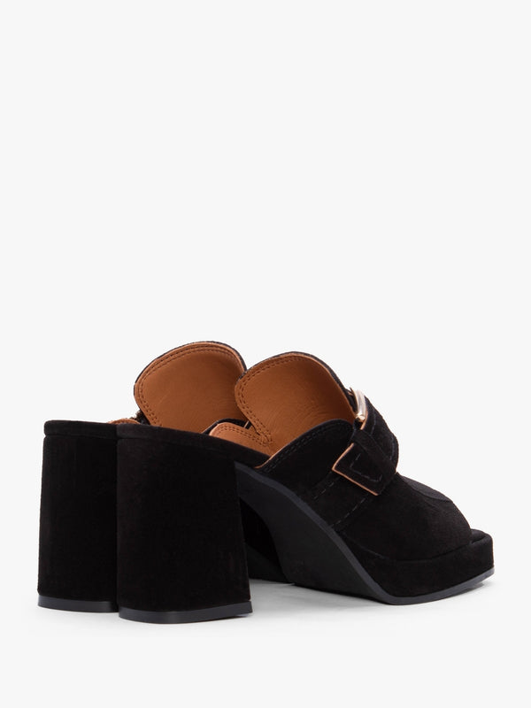 Memphis Black Suede Block Heel Mules