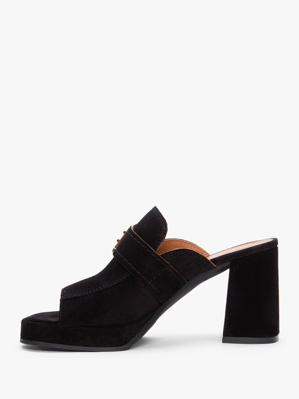 Memphis Black Suede Block Heel Mules