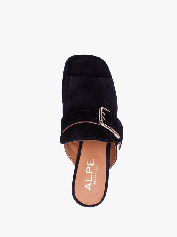 Memphis Black Suede Block Heel Mules