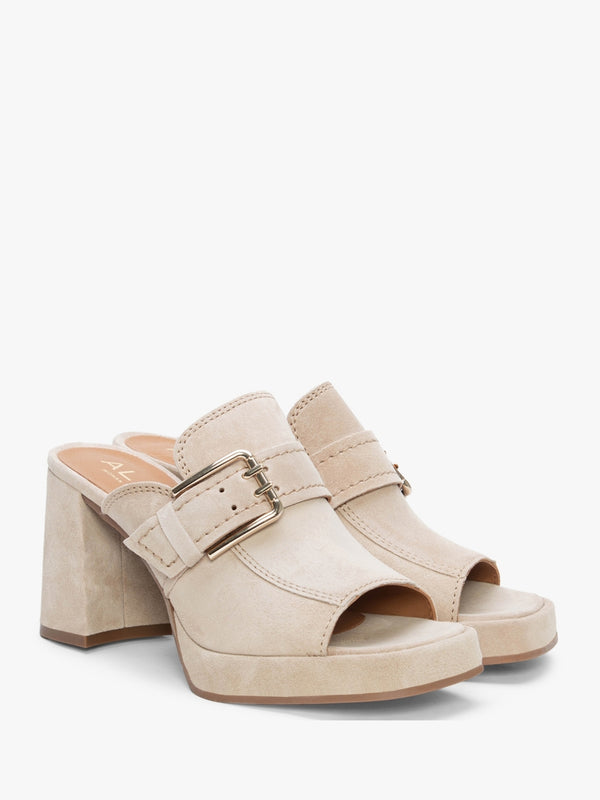 Memphis Beige Suede Block Heel Mules