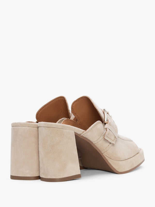 Memphis Beige Suede Block Heel Mules