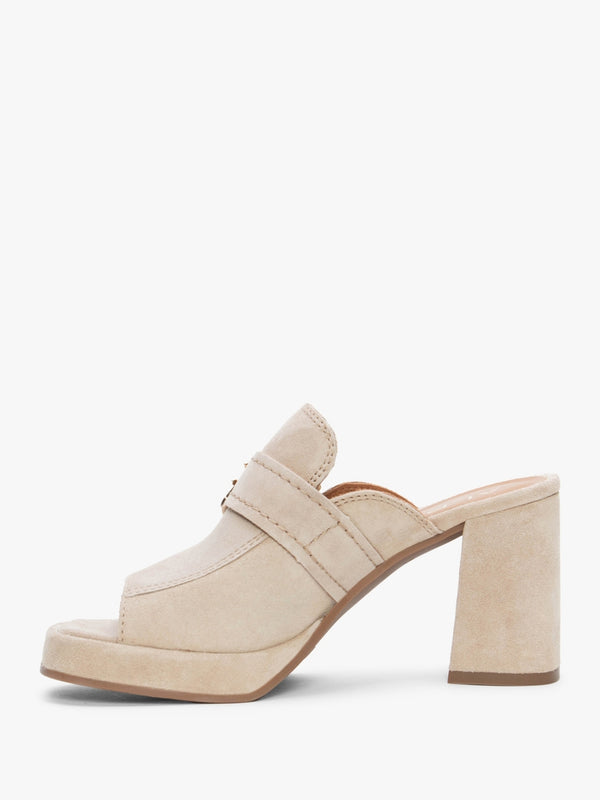 Memphis Beige Suede Block Heel Mules
