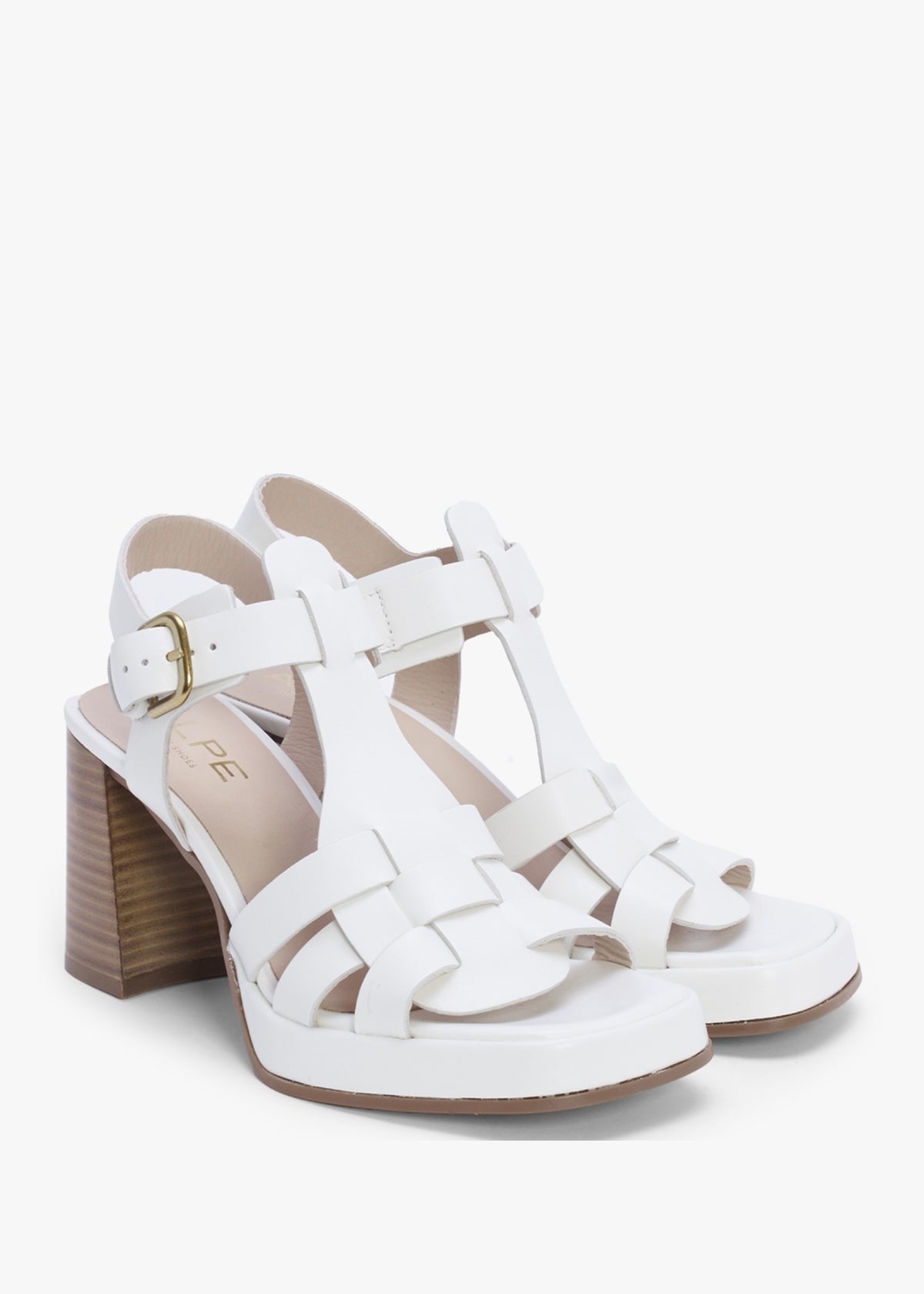 Mesa White Leather Cage Block Heel Sandals