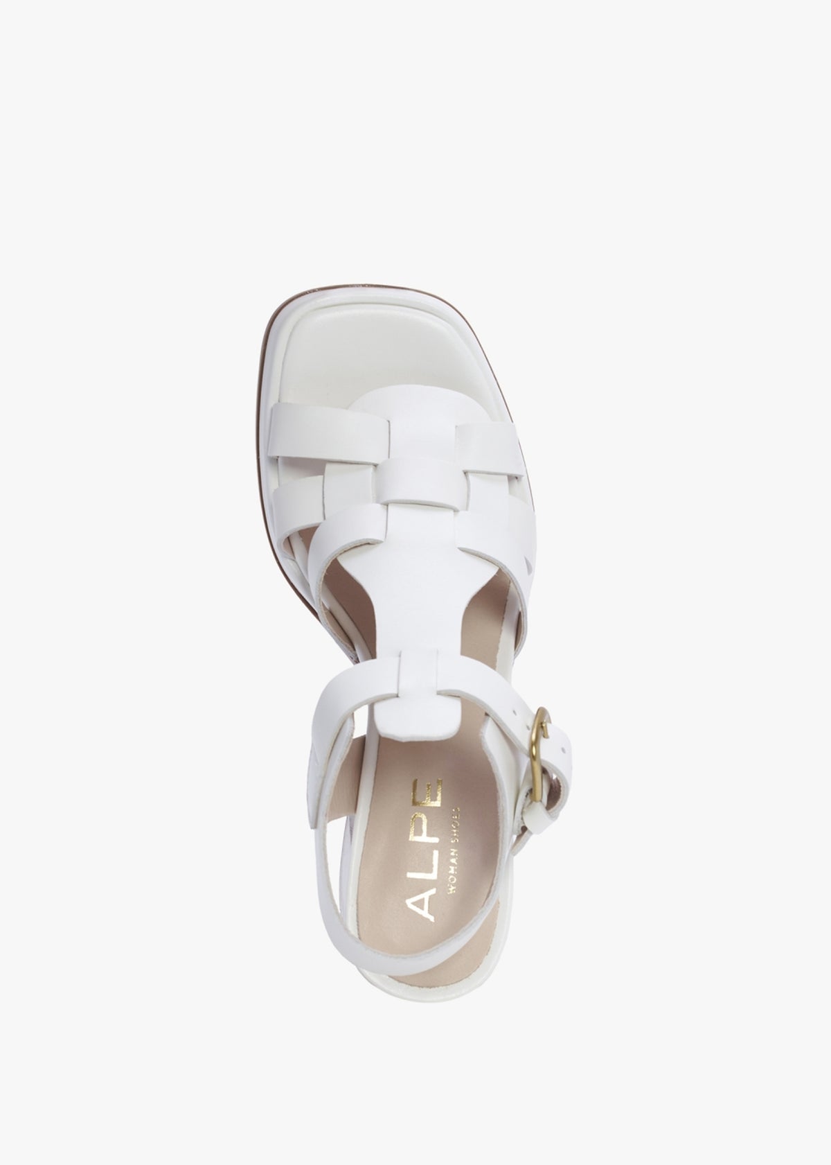 Mesa White Leather Cage Block Heel Sandals