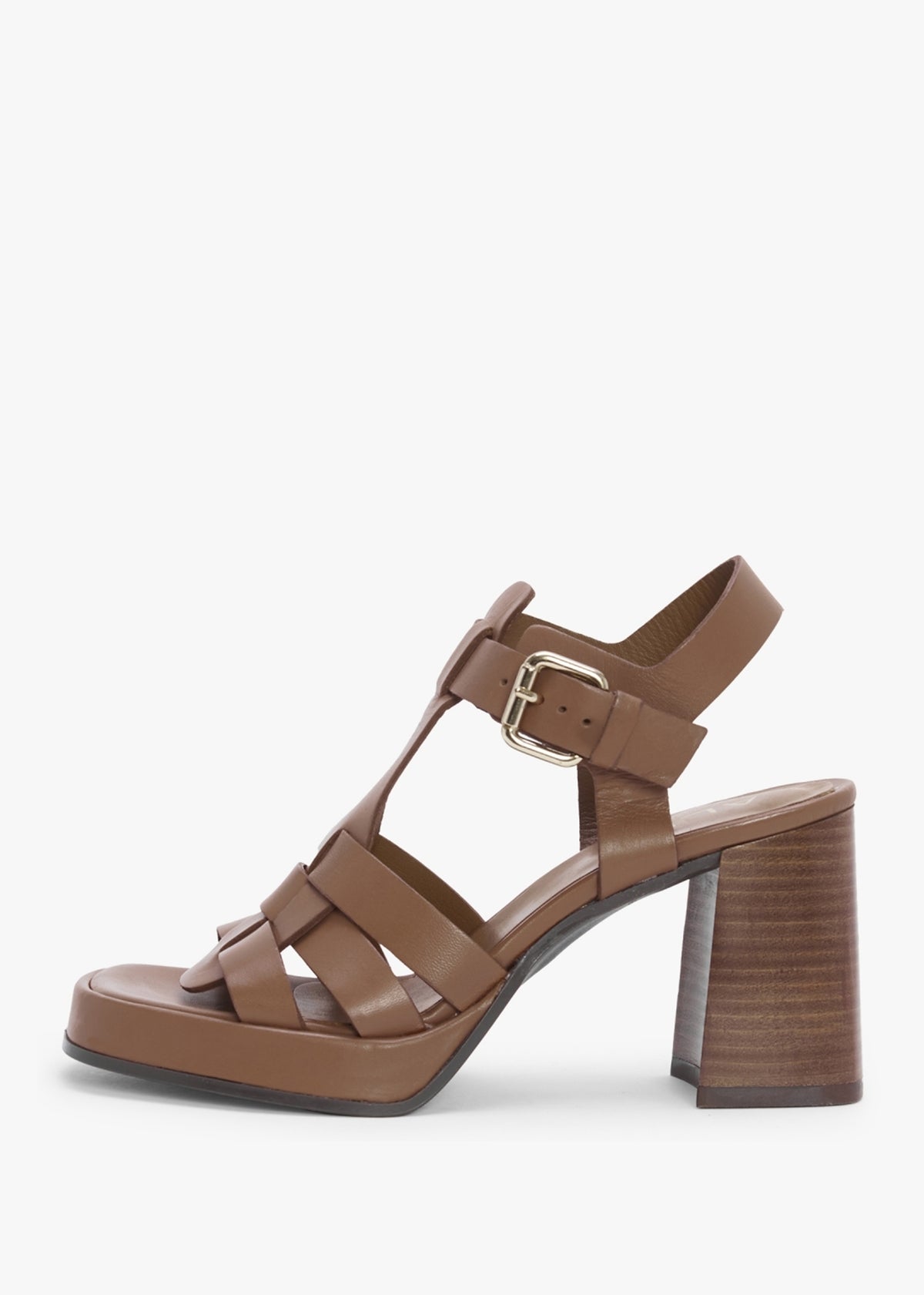 Mesa Tan Leather Cage Block Heel Sandals