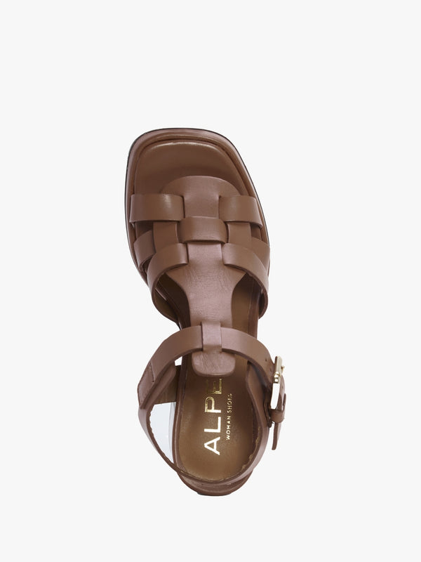 Mesa Tan Leather Cage Block Heel Sandals