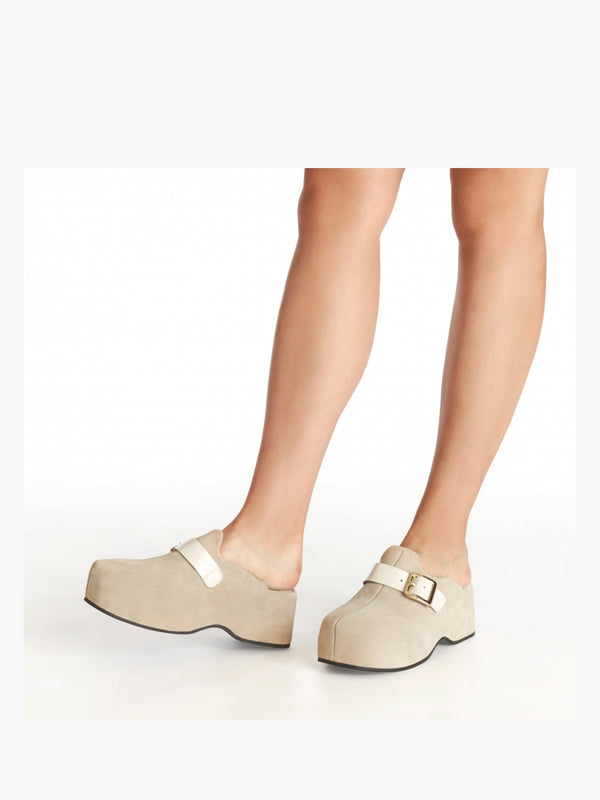 Nevio Taupe Suede Flatform Clogs