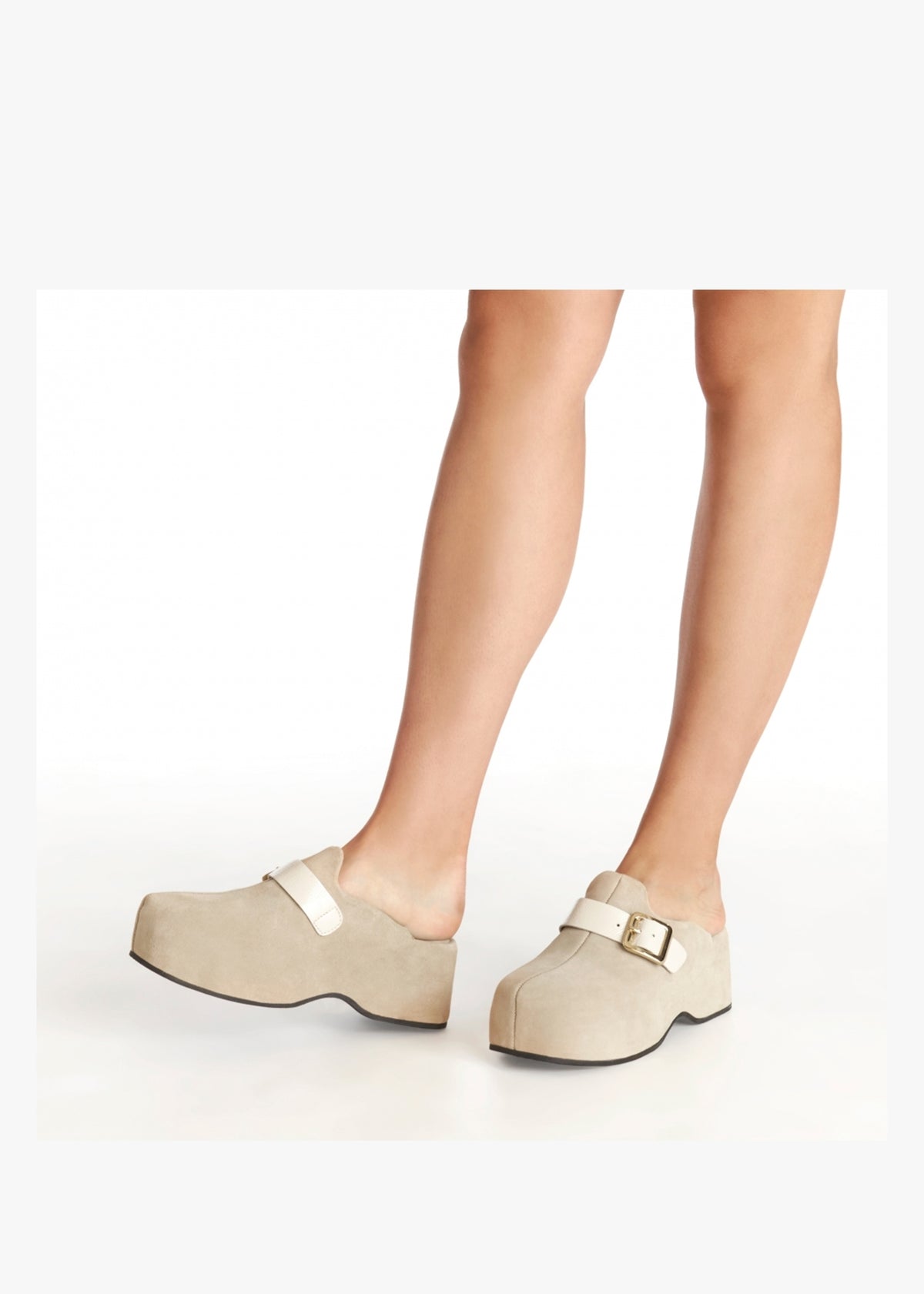 Nevio Taupe Suede Flatform Clogs