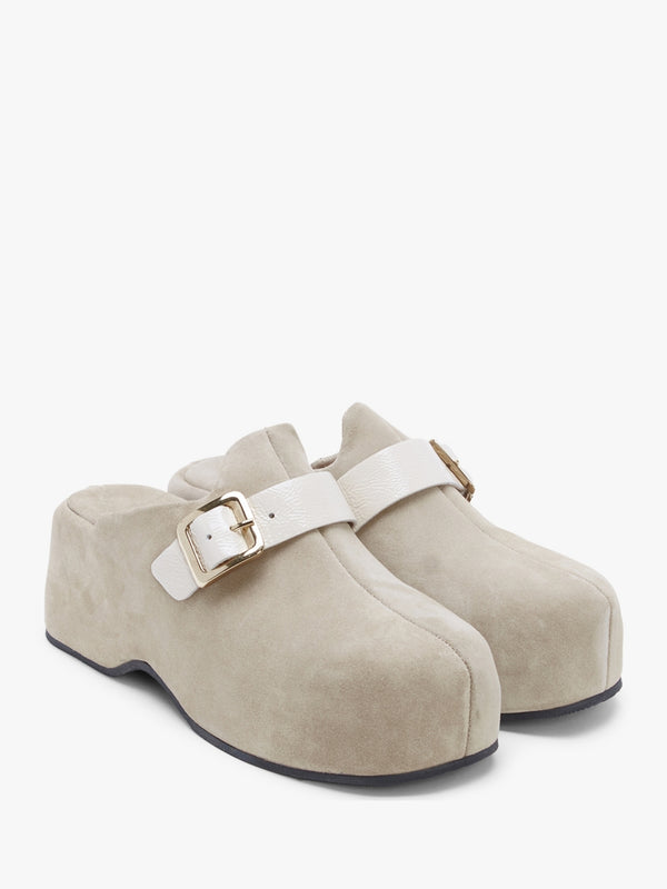 Nevio Taupe Suede Flatform Clogs
