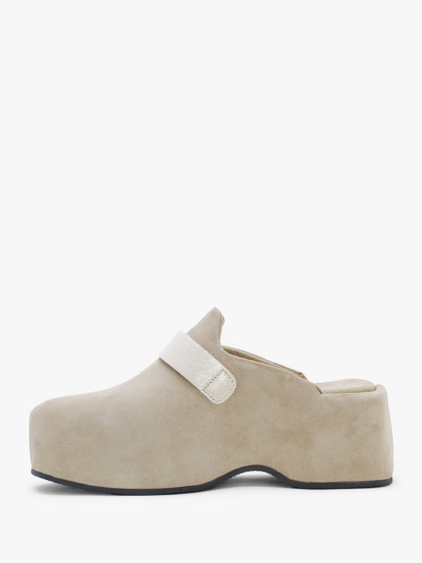 Nevio Taupe Suede Flatform Clogs