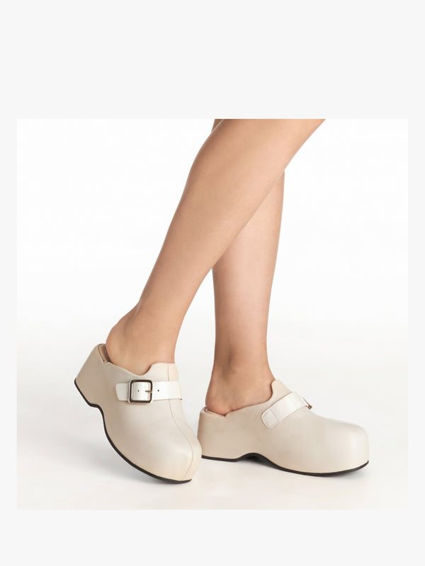 Nevio Cream Leather Flatform Clogs