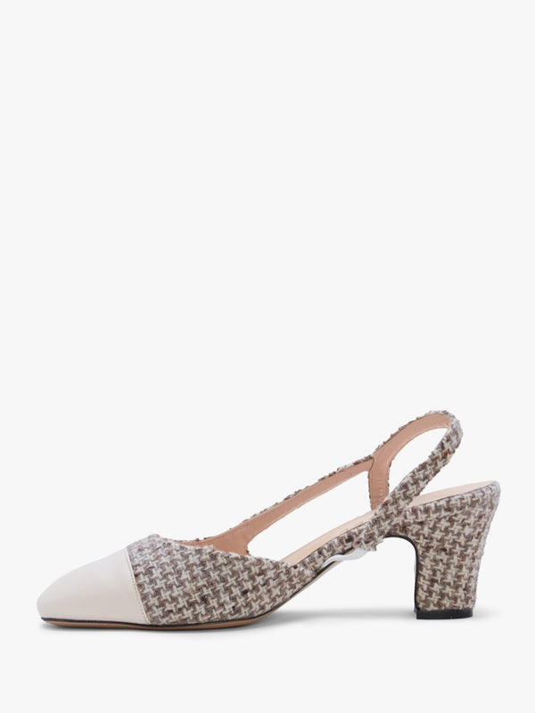Akira Beige Houndstooth Block Heel Slingbacks
