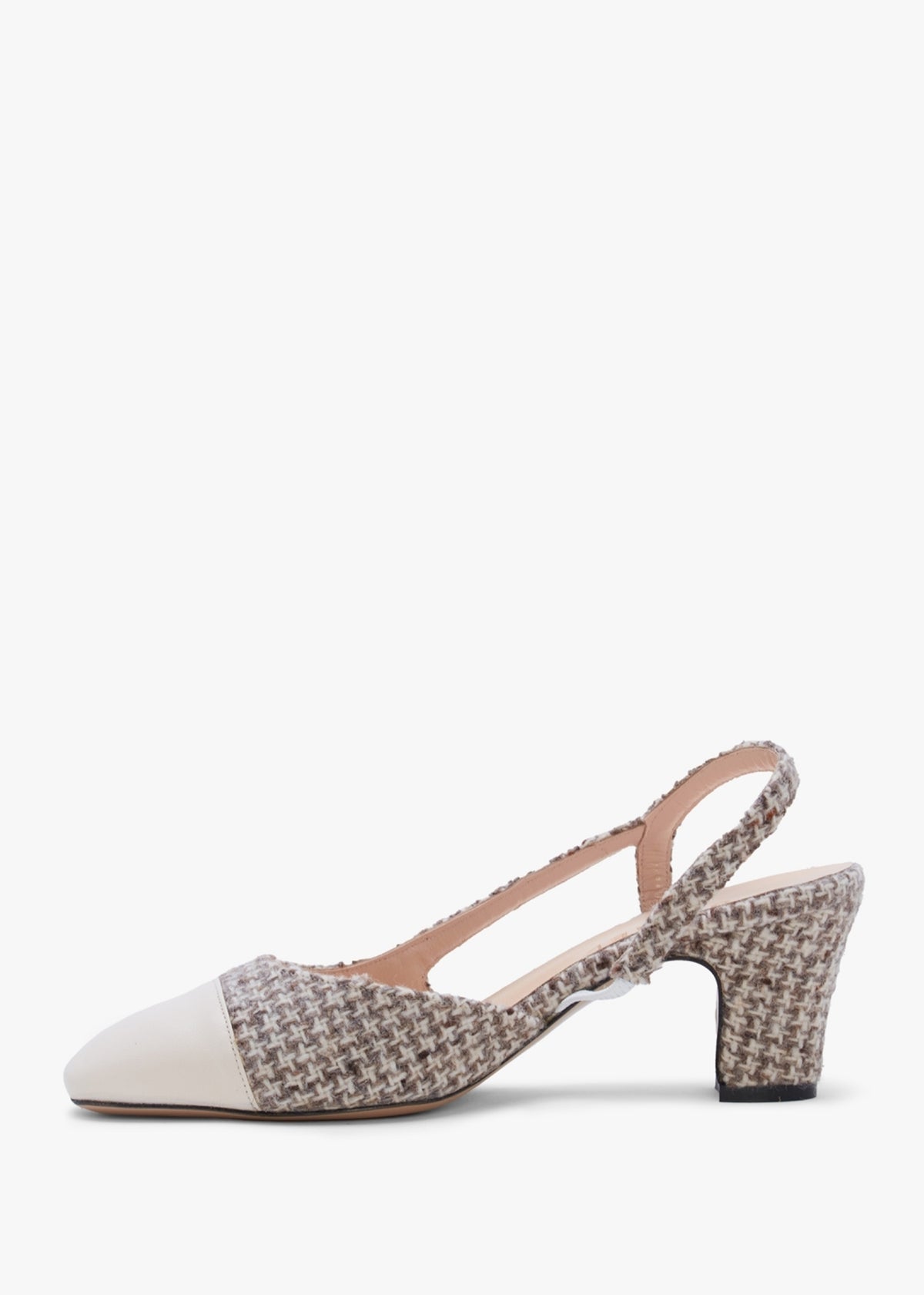 Akira Beige Houndstooth Block Heel Slingbacks