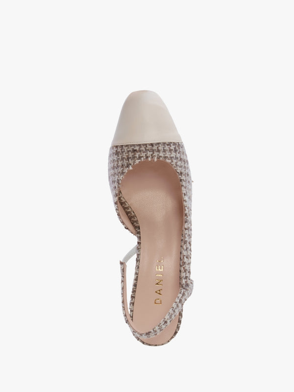 Akira Beige Houndstooth Block Heel Slingbacks