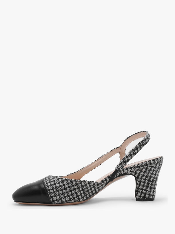 Akira Black Houndstooth Block Heel Slingbacks