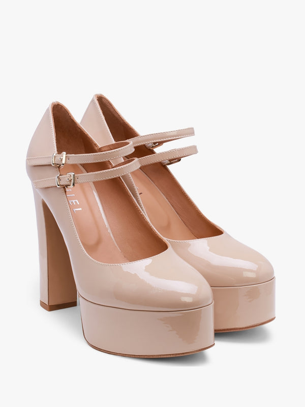 Nomary Nude Patent Leather Platform Heeled May Janes