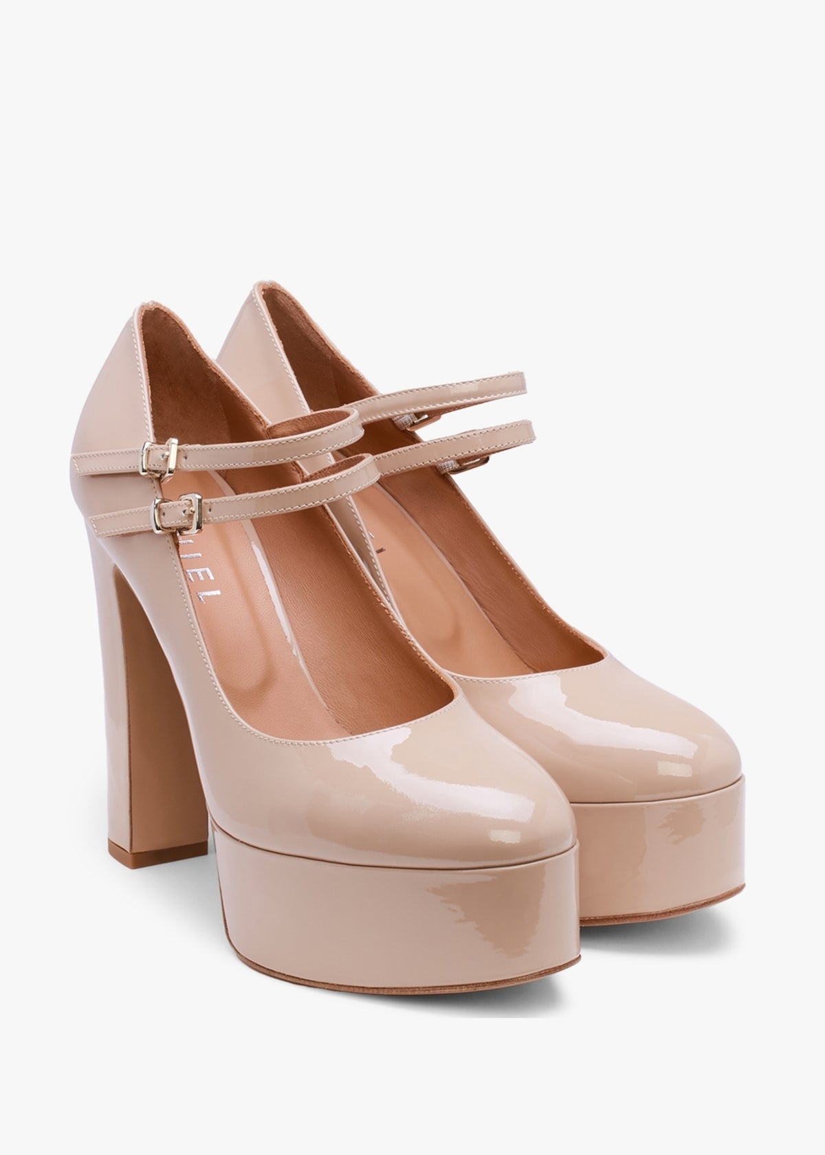 Nomary Nude Patent Leather Platform Heeled May Janes