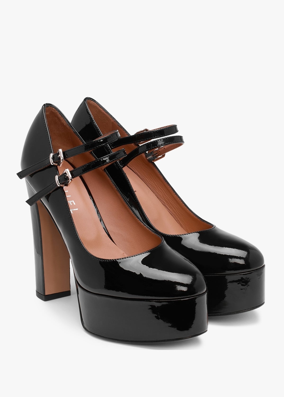 Nomary Black Patent Leather Platform Heeled May Janes