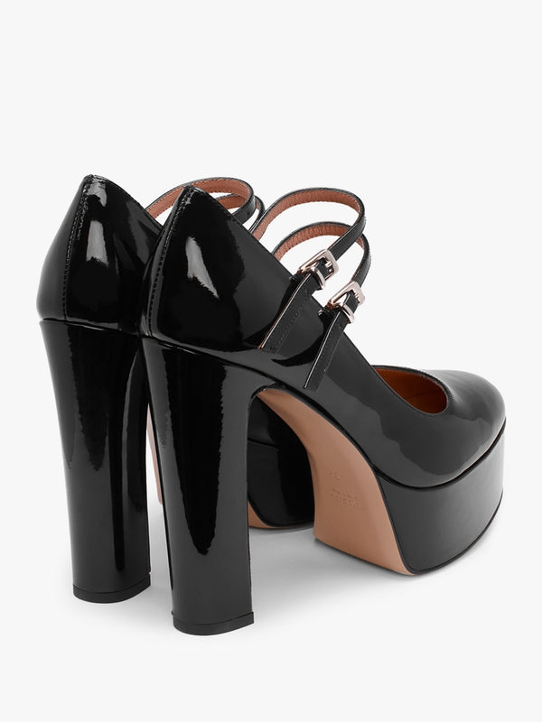 Nomary Black Patent Leather Platform Heeled May Janes