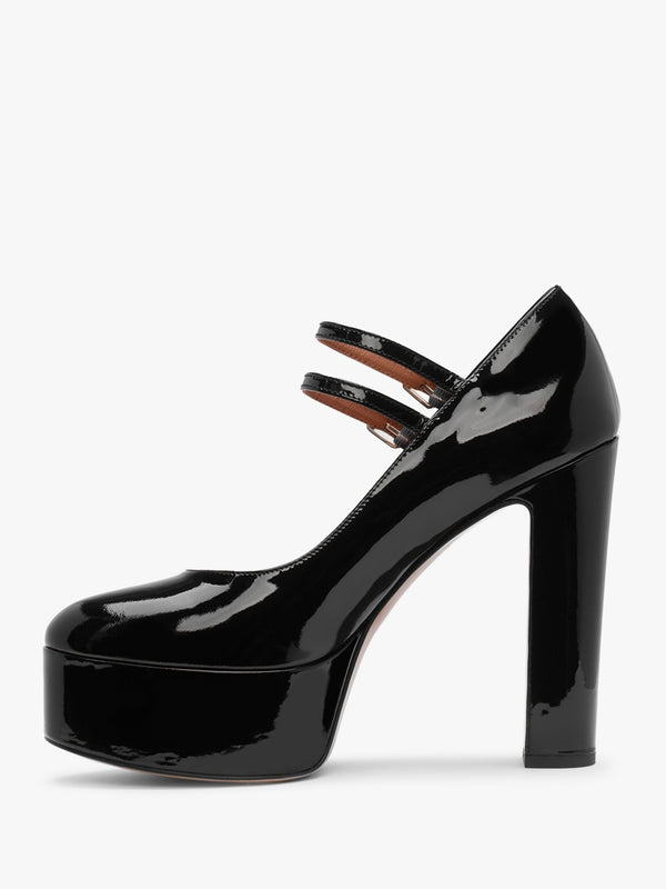 Nomary Black Patent Leather Platform Heeled May Janes